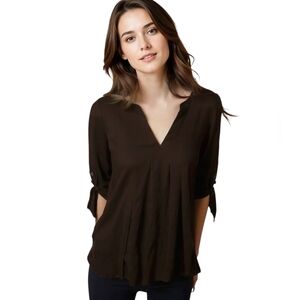 RICKI'S Small Flowy Black Blouse Womens V-Neck Button Up Sleeve